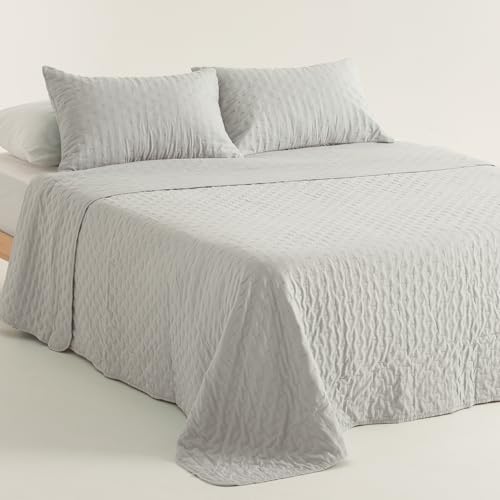 GAMUSI Colcha Cama 180 cm Ligera Entretiempo Primavera Verano Acolchada, 270x270 cm, Color Gris...