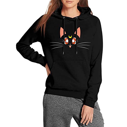 El Desv&aacute;n Nerd Luna Gato Sailor - Sudadera con Capucha Mujer (as4, Alpha, m, Regular, Regular, M)