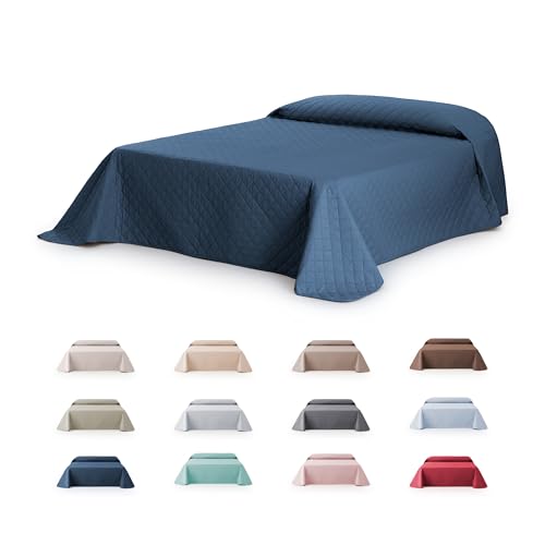 fundabel&reg; - Colcha Bout&iacute; Acolchada Reversible Due para Cama 90 (180x270 cm), Azul/Gris Claro,...