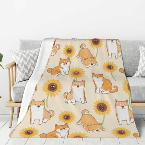 LfearTesa Manta para sof&aacute; y sill&oacute;n, colchas, Manta de Viaje, Mantas para sof&aacute; Cama, Girasol Shiba...
