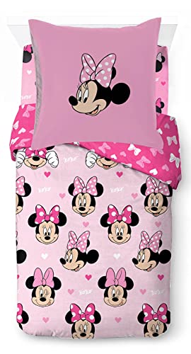 Disney Minnie Hearts & Love Juego de cama de 3 piezas, 100% algod&oacute;n, 135 x 200 cm, tama&ntilde;o...
