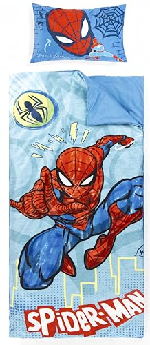 Jay Franco Set de 2 con Almohada y Manta de Spiderman de Marvel, Suave Saco de Dormir Infantil con...