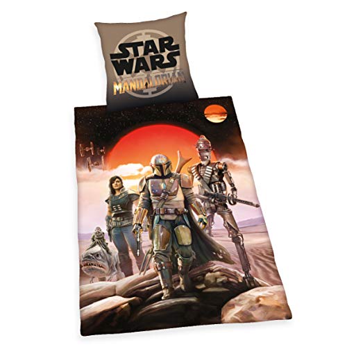 Herding Star Wars Mandalorian Juego de Ropa de Cama, Algodón, Multicolor, 70 x 90 cm, 140 x 200 cm