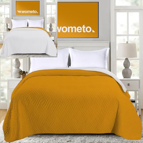 wometo Colcha de 220 x 240 cm, con certificado Oeko-Tex, funda de microfibra color amarillo y gris...