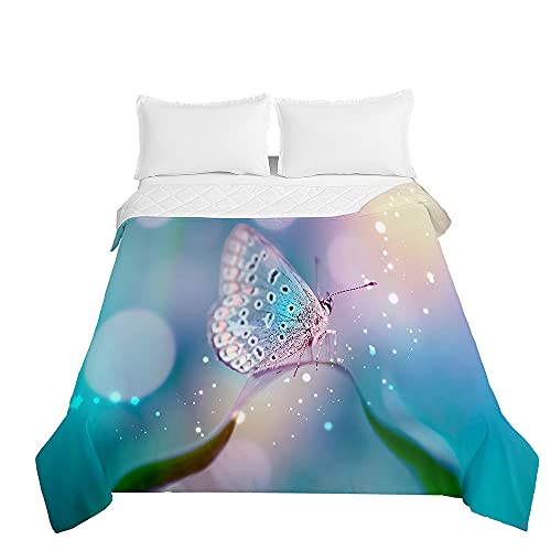 Surwin Colcha de Verano Reversible con Estampado Mariposa 3D, Edred&oacute;n Cubrecama Rellenos de...
