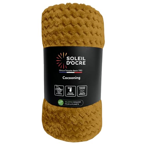 Soleil d'ocre Cocooning, Manta de 180 x 220 cm, Color Mostaza