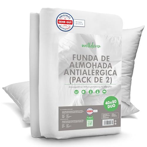 Welldora ǀ Juego de 2 Fundas de Almohada Anti&aacute;caros ǀ Protector de Almohada para Al&eacute;rgicos...