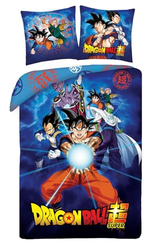 Halantex DRAGONBALL GOKU con amigos Beerus Junior Gohan Vegeta - Kamehameha - Juego de cama funda...