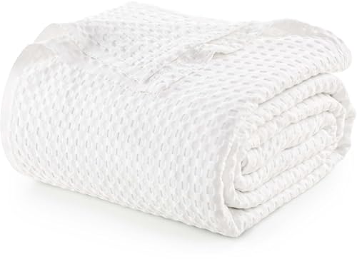 Utopia Bedding Manta Tipo Gofre De Algod&oacute;n De 300 gsm (Blanco - 228x182 cm), Edred&oacute;n Suave, Ligero...