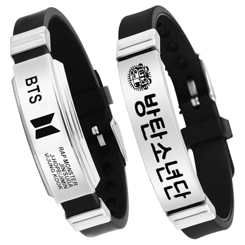 Pulsera BTS, 2 pulseras BTS para ni&ntilde;os, pulsera BTS ajustable, pulsera joyer&iacute;a silicona acero...