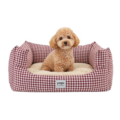YAGU - Cama para Perros y Gatos T-2 (63x47x23 cm) Cama Confort Dise&ntilde;o Vichy Grana con Interior de...
