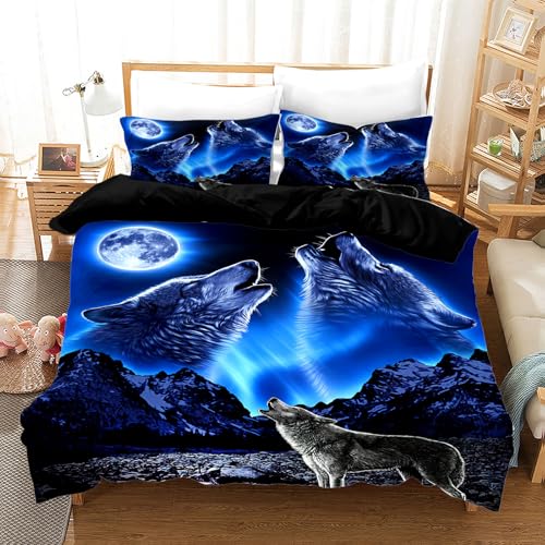 UGZDEA Juego de Ropa de Cama Lobo 135x200cm, Juego de Ropa de Cama con Estampado de Rosas de Lobos,...