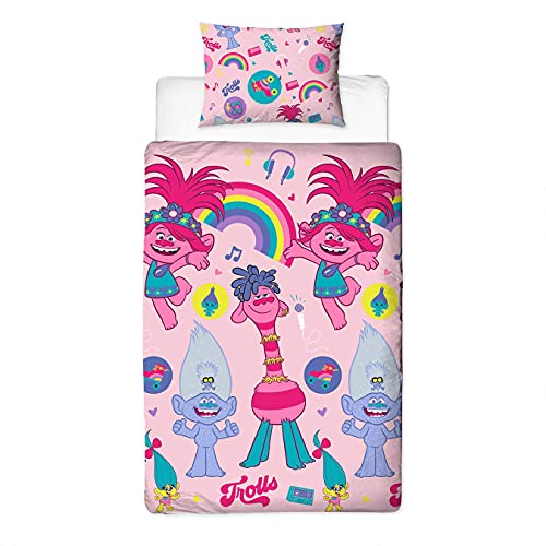 Trolls Juego de Cama y Funda de Almohada para Cama Individual, diseño 2, Color Rosa