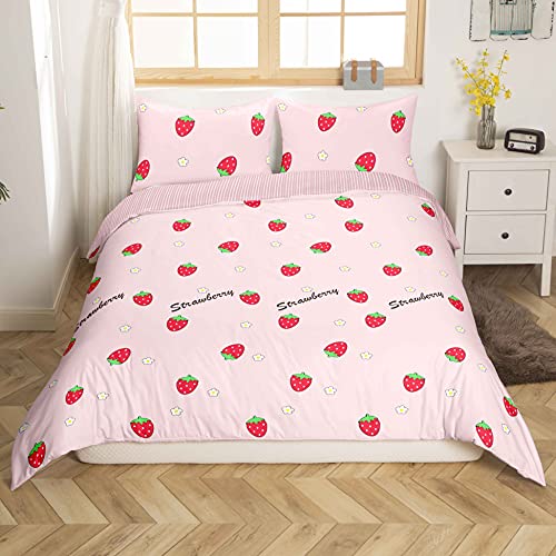 Juego de ropa de cama de fresa para ni&ntilde;as, con estampado de fresa kawaii, funda de edred&oacute;n para...