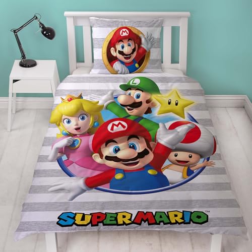 Luigi Yoshi - Juego de cama infantil reversible (135 x 200 cm, 80 x 80 cm, 100% algodón, linón)