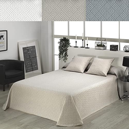Sibiles Colcha Piqu&eacute; Jacquard Hotel Dise&ntilde;o Geom&eacute;trico Beta Color Beige Talla Cama 135/150