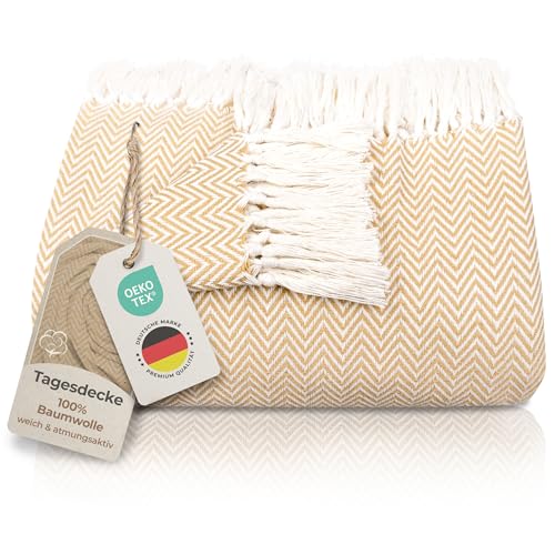 Gräfenstayn Colcha Premium con Flecos - 100% Algodón - 220 x 240 cm XXL - Manta de Verano con...