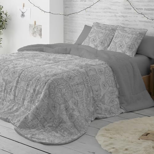 Burrito Blanco | Colcha edred&oacute;n Invierno con Borreguillo, 428 Gris | para Cama de 105 cm (+ Medidas...