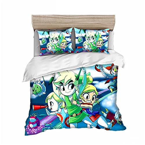 YINGD Zelda - Juego de ropa de cama infantil con funda de almohada, impresi&oacute;n digital D, cierre de...