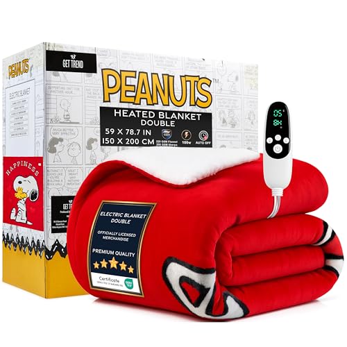 Get Trend Peanuts Snoopy Manta Electrica Doble 150x200cm, Manta Invierno Sherpa, 9 Niveles de Calor,...