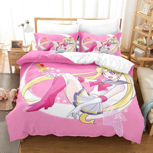 Ste-X Juego De Funda N&oacute;rdica Sailor Moon - Cuidado F&aacute;cil Y Tacto Suave, Transpirable con Fundas De...