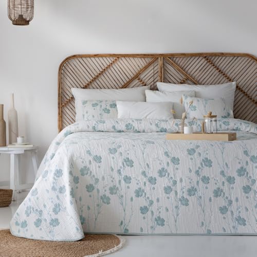 ETHERE MAISON | Colcha Jacquard Brisalia Reversible de Algodón Azul para Cama de 150 | Ligera,...