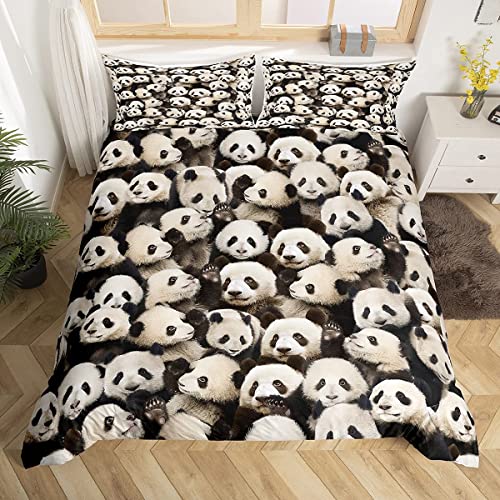Juego de ropa de cama con dise&ntilde;o de pandas para ni&ntilde;os, lindos animales, funda de edred&oacute;n con...