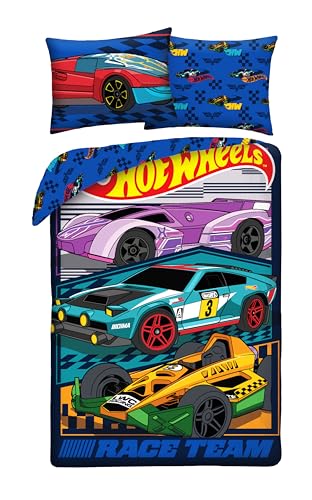 Hot Wheels - Juego de cama infantil de 2 piezas, funda n&oacute;rdica de 140 x 200 cm y funda de almohada...
