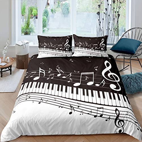 Note Melody - Juego de ropa de cama con teclas de piano, funda de edred&oacute;n con teclado y m&uacute;sica...