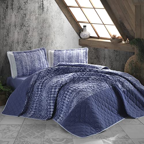 DHESTIA HOME Colcha Bouti &Eacute;tnica 100% Algod&oacute;n Turco Mud BLU de Sibiles Color Azul Talla 240x240 cm