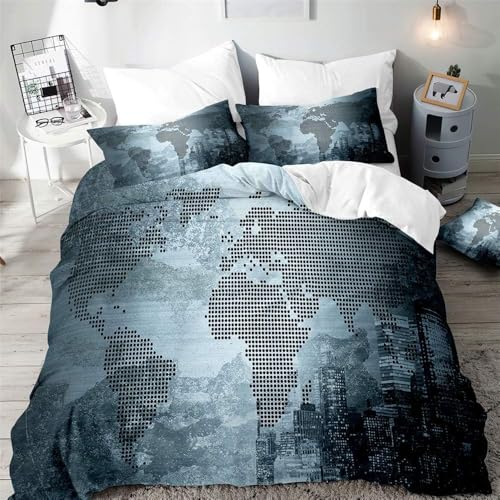 Fundas Nordica Cama 120 Mapamundi Impresi&oacute;n Suave 3D Funda de Edred&oacute;n Patr&oacute;n Gris Funda N&oacute;rdica...