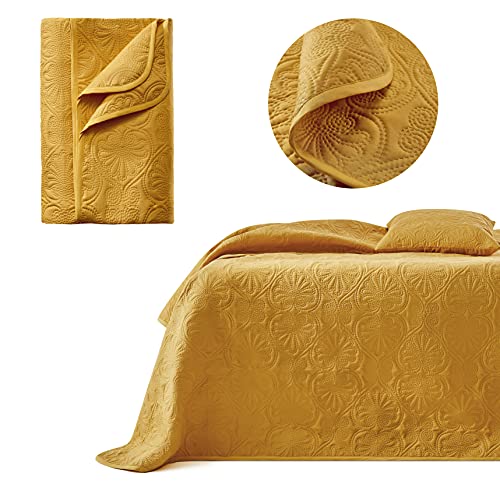 ROOM99 Leila Elegante Colcha en Color Mostaza, 220 x 240 cm, versátil como Colcha para Cama o...