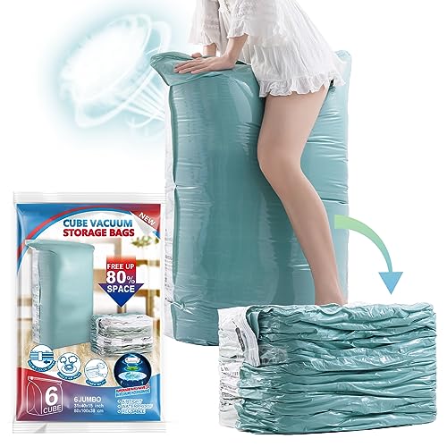 TAILI Cubo Bolsas Vacio Ropa Jumbo 6 Pack (80&times;100&times;38 cm), Verde Bolsas de Almacenamiento al vac&iacute;o...