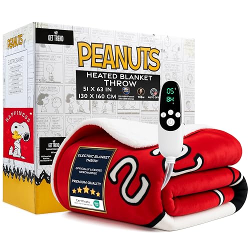 Get Trend Peanuts Snoopy Manta Electrica 130x160cm, Manta Invierno Sherpa, 9 Niveles de Calor,...