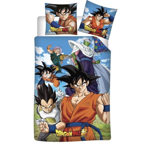 Aymax Dragonball Super - Juego de cama (100% algod&oacute;n, funda n&oacute;rdica de 140 x 200 cm y funda de...