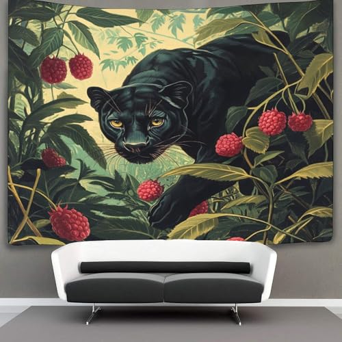 kaiyun Pantera negra en la selva Tapiz Frambuesa Tapices De PaRojo,Colcha De P&iacute;cnic, Decorativo...