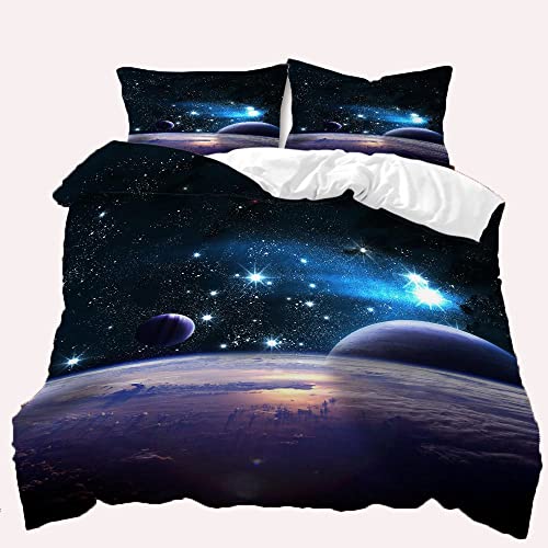 TULTOAP Juego de ropa de cama con dise&ntilde;o de galaxia de 135 x 200 cm, 3D Starry Planet funda...