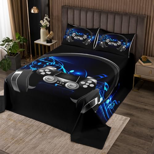 Loussiesd Auriculares Mando Videojuegos Manta de Cama Nota Melod&iacute;a M&uacute;sica Colcha King Acolchada...