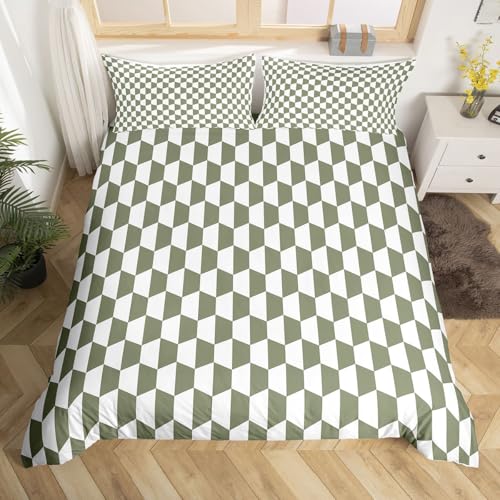Loussiesd Juego de ropa de cama a cuadros para ni&ntilde;os y ni&ntilde;as, funda de edred&oacute;n a cuadros verde...