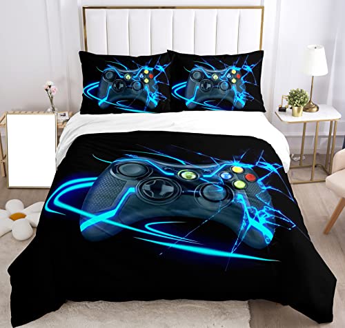 SHUAIG Juego de ropa de cama para ni&ntilde;os, dise&ntilde;o de gamepad, efecto 3D, microfibra, funda n&oacute;rdica...