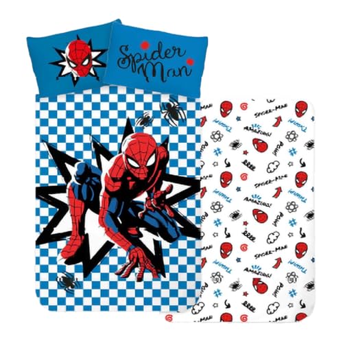 BrandMac Spiderman Juego de cama para cuna | Funda de edred&oacute;n 100x135 cm + Funda de almohada 40x60...