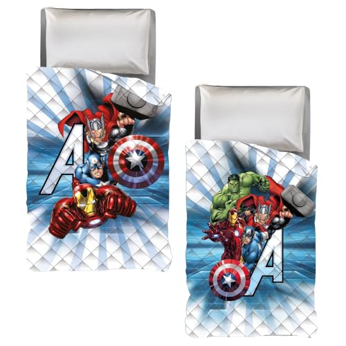 Colcha reversible de Los Vengadores de Marvel, para ni&ntilde;os, 170 x 250 cm, ligera, 100% poli&eacute;ster,...