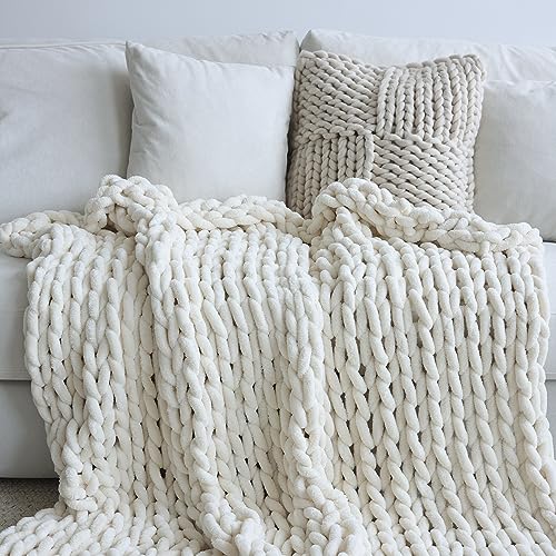 Maetoow Manta de Punto Grueso, Hecha a Mano, c&aacute;lida y acogedora, para sof&aacute;, Cama, decoraci&oacute;n del...