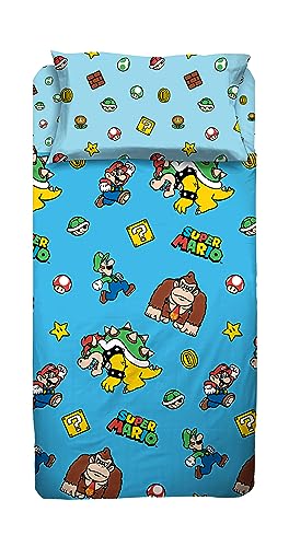 Super Mario - Juego de s&aacute;banas Individuales para Dormitorio, una Plaza, Funda de Almohada, s&aacute;bana...