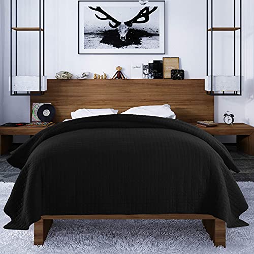 Laneetal Colcha Bouti 240x260cm Moderno Suave hipoalergénico y rápido para Dormir Color Negro