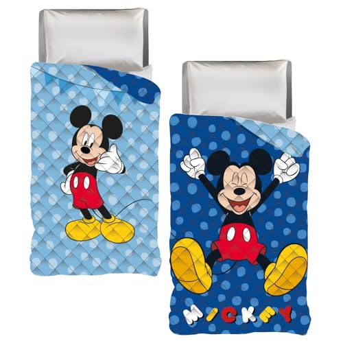 CARTOON Colcha reversible de Mickey Mouse de Disney, para ni&ntilde;os, 170 x 250 cm, ligera, 100%...