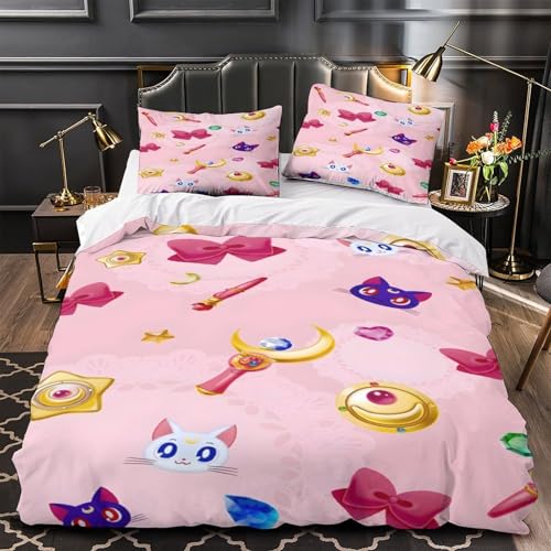 ZAWPPEUIO 3 Piezas Microfibra Suave Sailor Moon Motifs Funda de Edred&oacute;n Impresi&oacute;n 3D Funda...