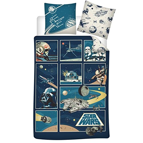 AYMAX S.P.R.L Parure de Lit r&eacute;versible Star Wars - Bleu et Blanc - 140 cm x 200 cm