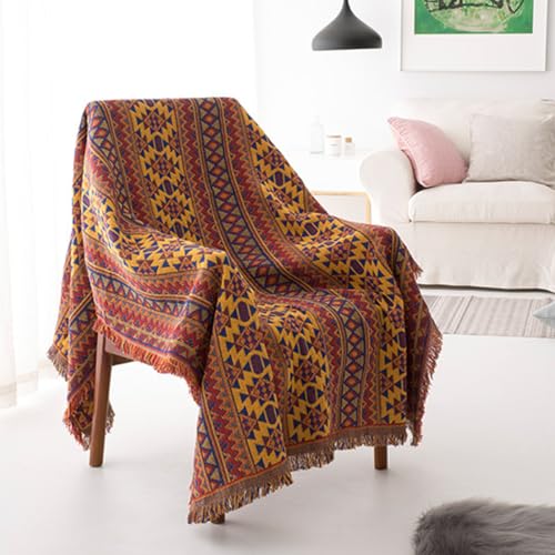 LumiSyne Manta De Algod&oacute;n Tejida con Borlas Jacquard De Doble Cara Patr&oacute;n Geom&eacute;tricos Bohemio...
