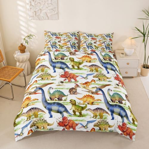 Juego de Cama de Dinosaurios de Dibujos Animados de Animales ni&ntilde;as, ni&ntilde;os, Acuarela, Dinosaurio,...